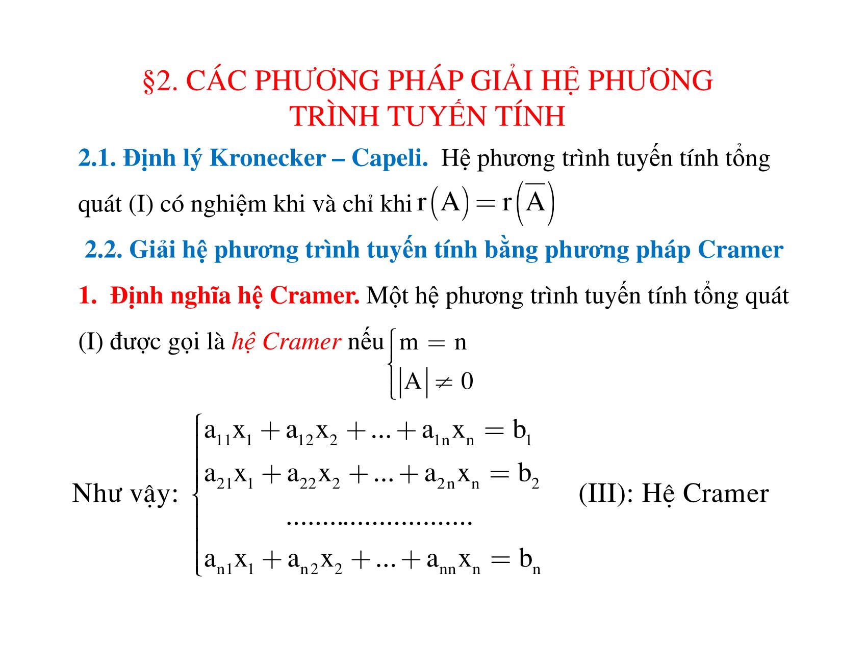 Bài giảng Đại số tuyến tính - Chương 2: Hệ phương trình tuyến tính trang 4