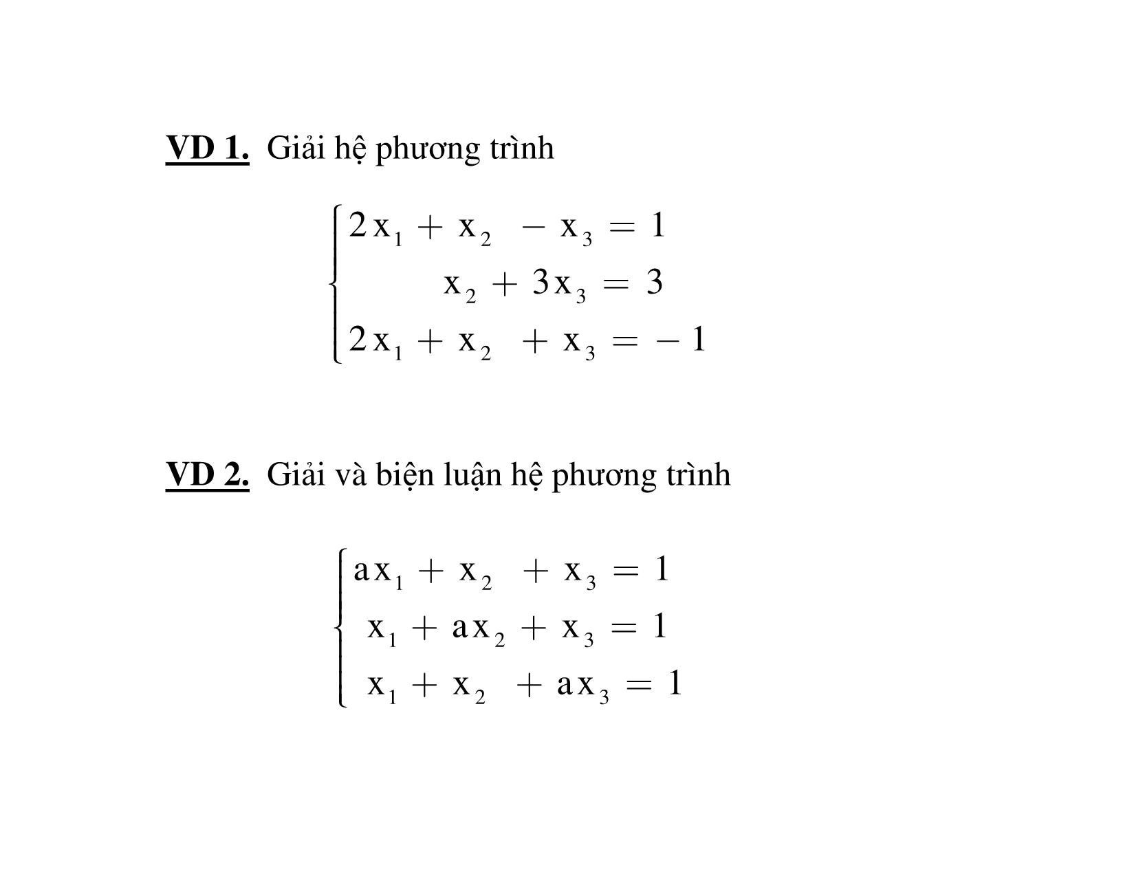 Bài giảng Đại số tuyến tính - Chương 2: Hệ phương trình tuyến tính trang 6