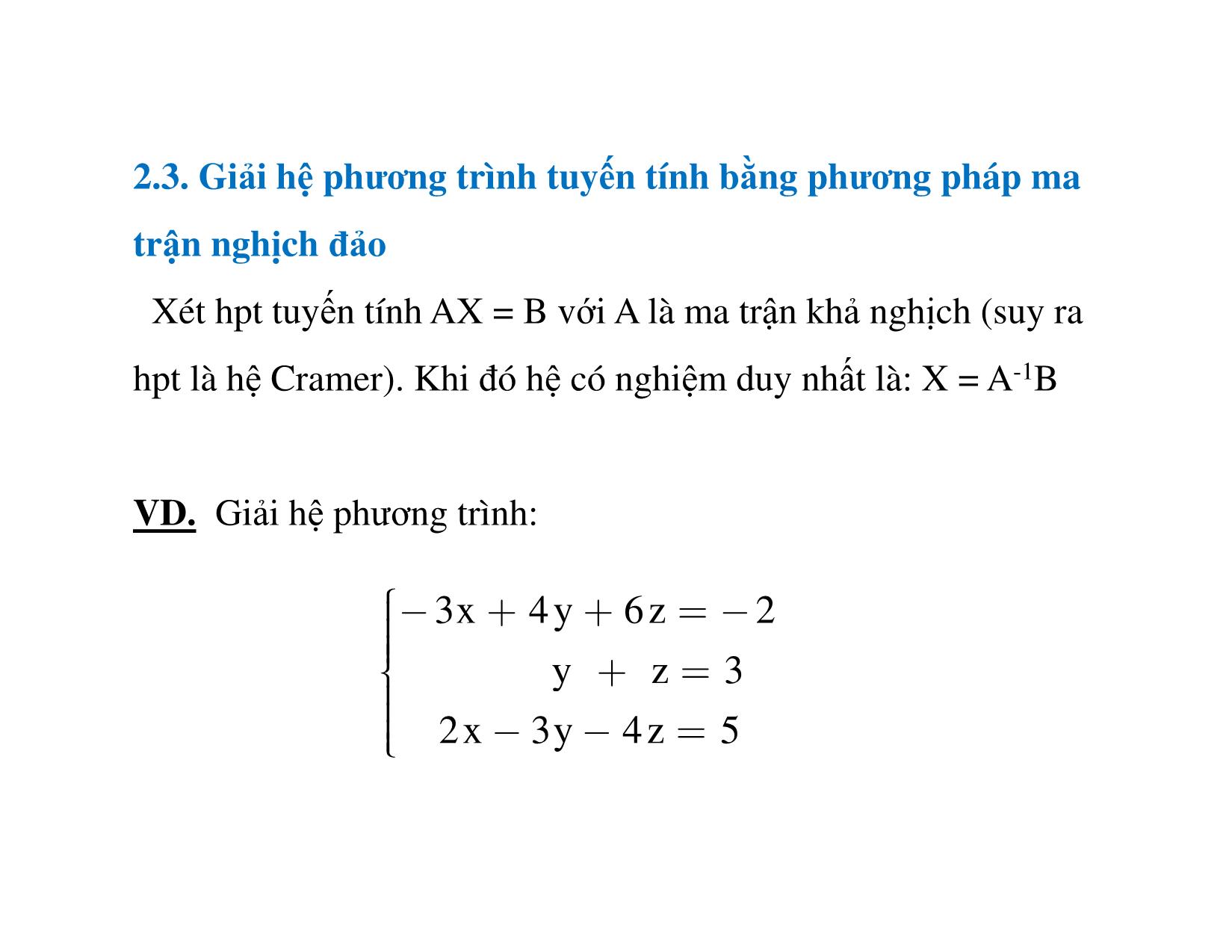 Bài giảng Đại số tuyến tính - Chương 2: Hệ phương trình tuyến tính trang 8