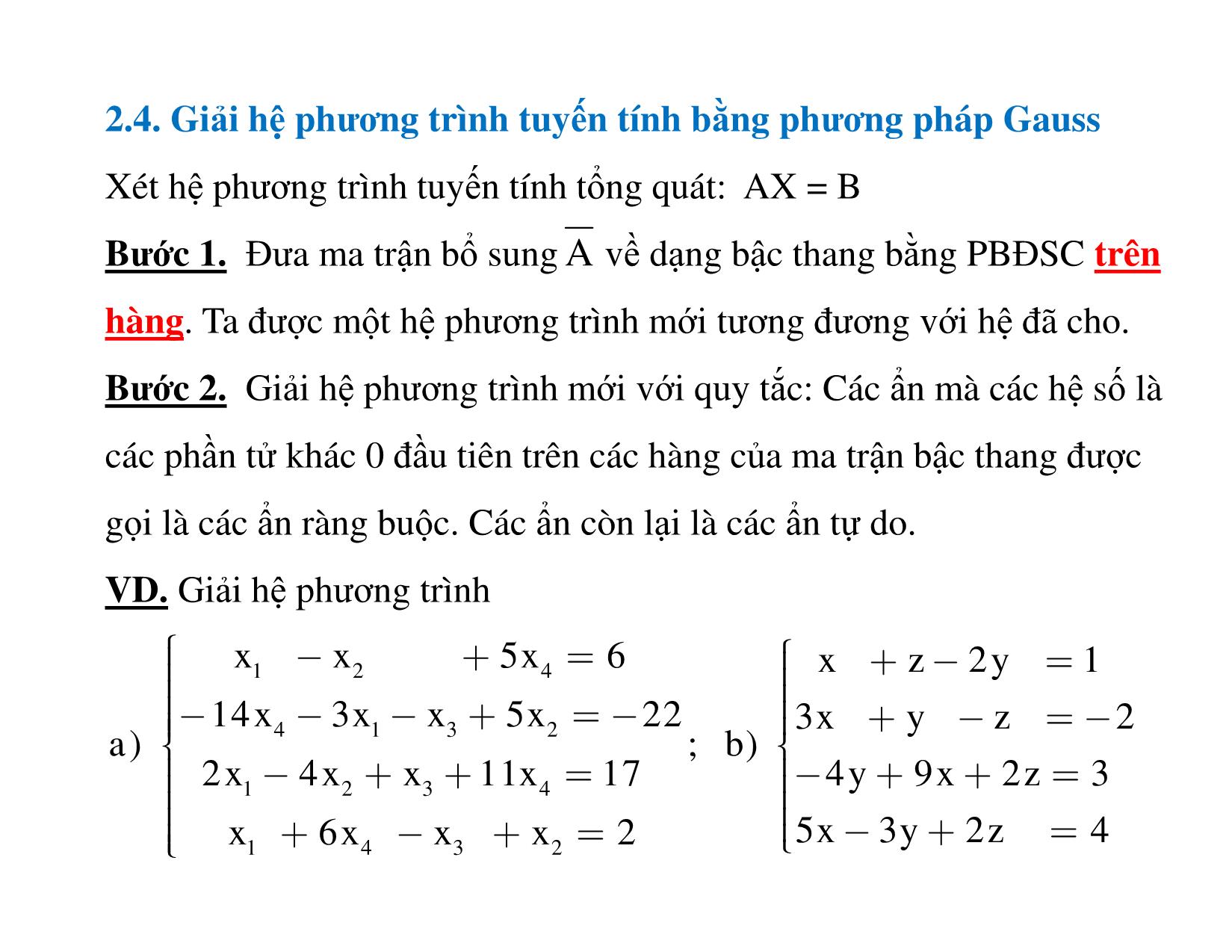 Bài giảng Đại số tuyến tính - Chương 2: Hệ phương trình tuyến tính trang 9