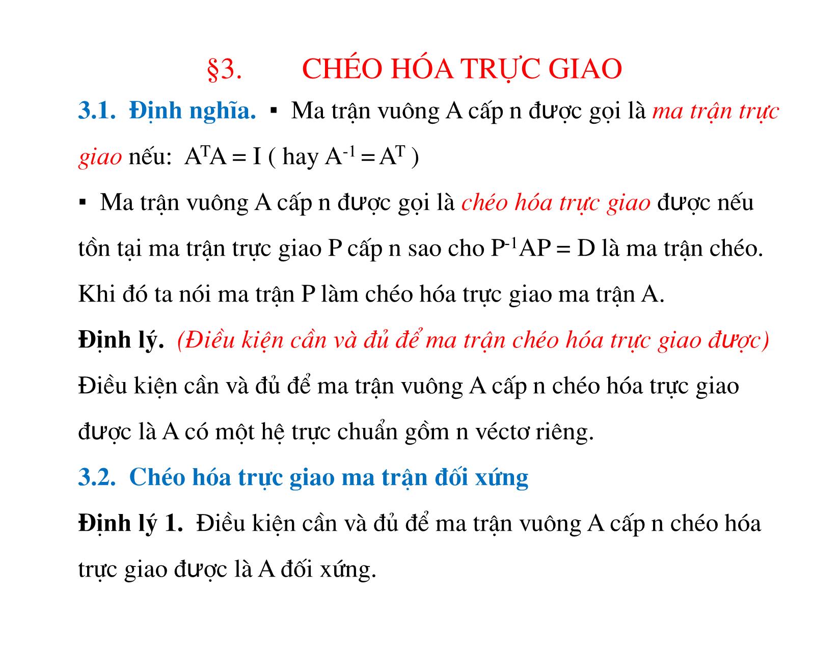 Bài giảng Đại số tuyến tính - Chương 4: Chéo hóa ma trận, Dạng toàn phương trang 10