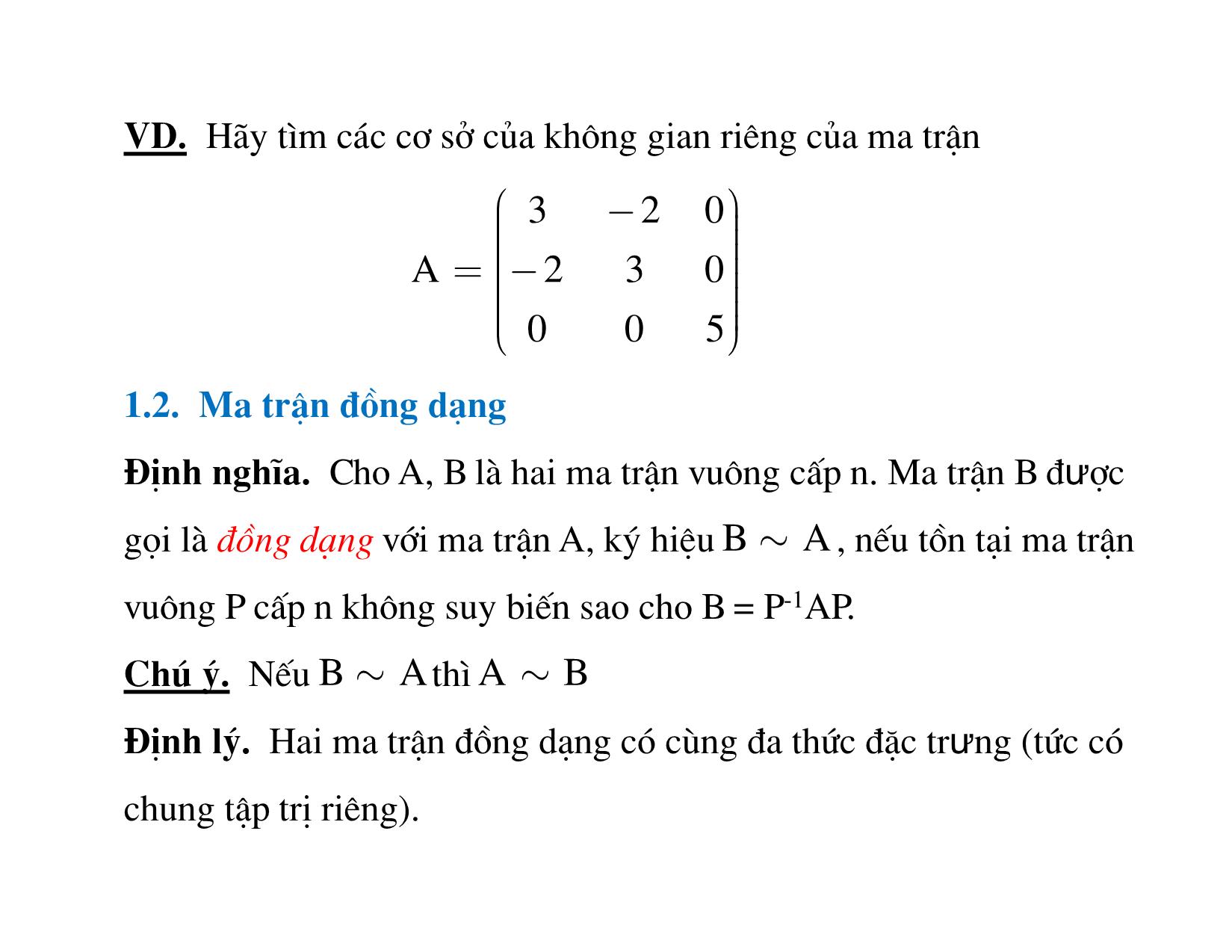 Bài giảng Đại số tuyến tính - Chương 4: Chéo hóa ma trận, Dạng toàn phương trang 5