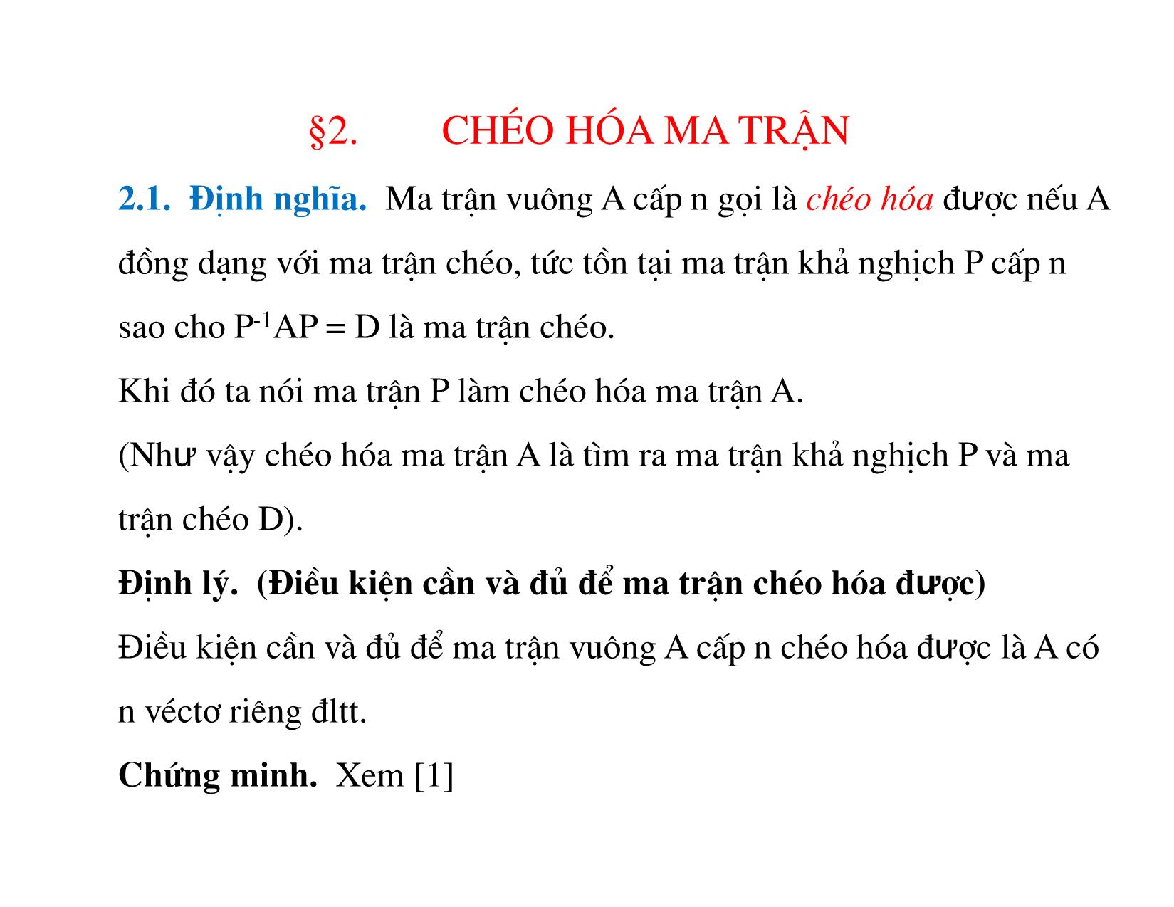 Bài giảng Đại số tuyến tính - Chương 4: Chéo hóa ma trận, Dạng toàn phương trang 6