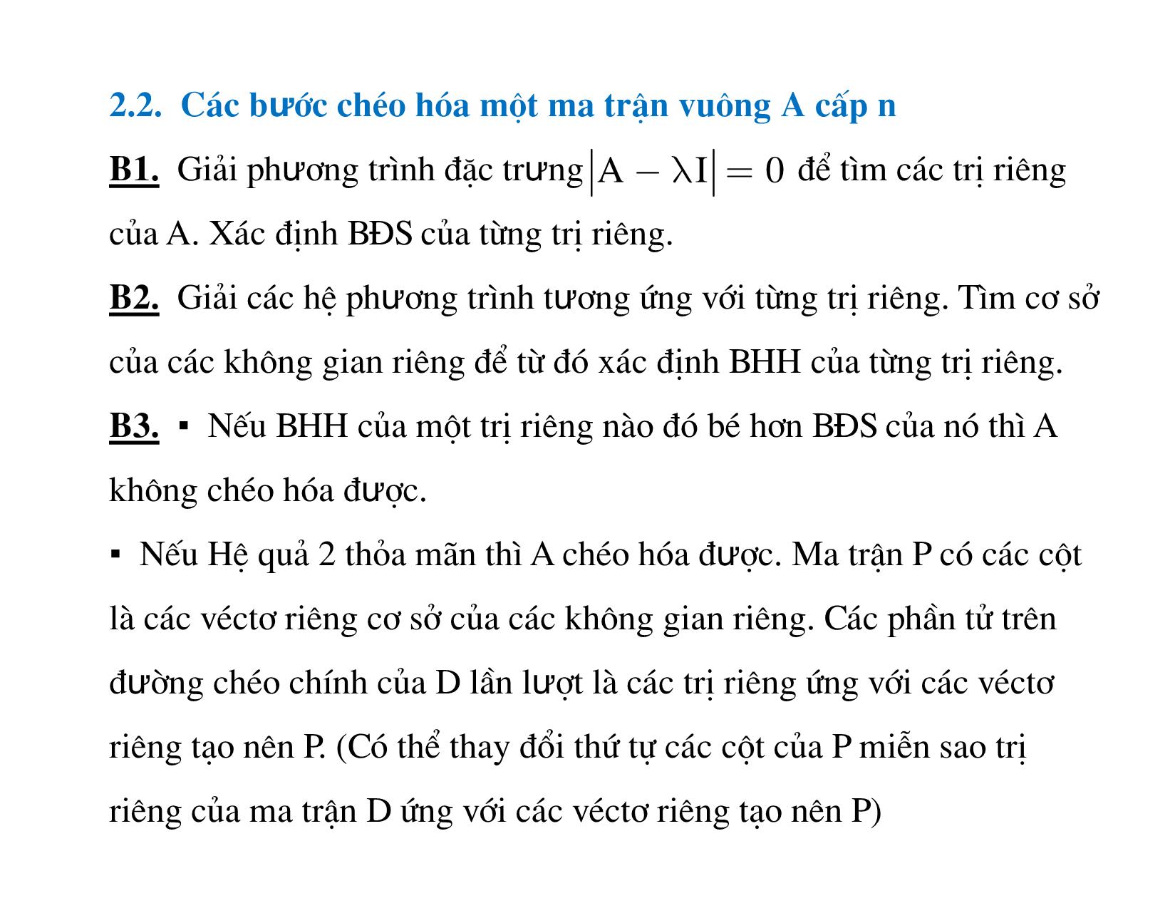 Bài giảng Đại số tuyến tính - Chương 4: Chéo hóa ma trận, Dạng toàn phương trang 8