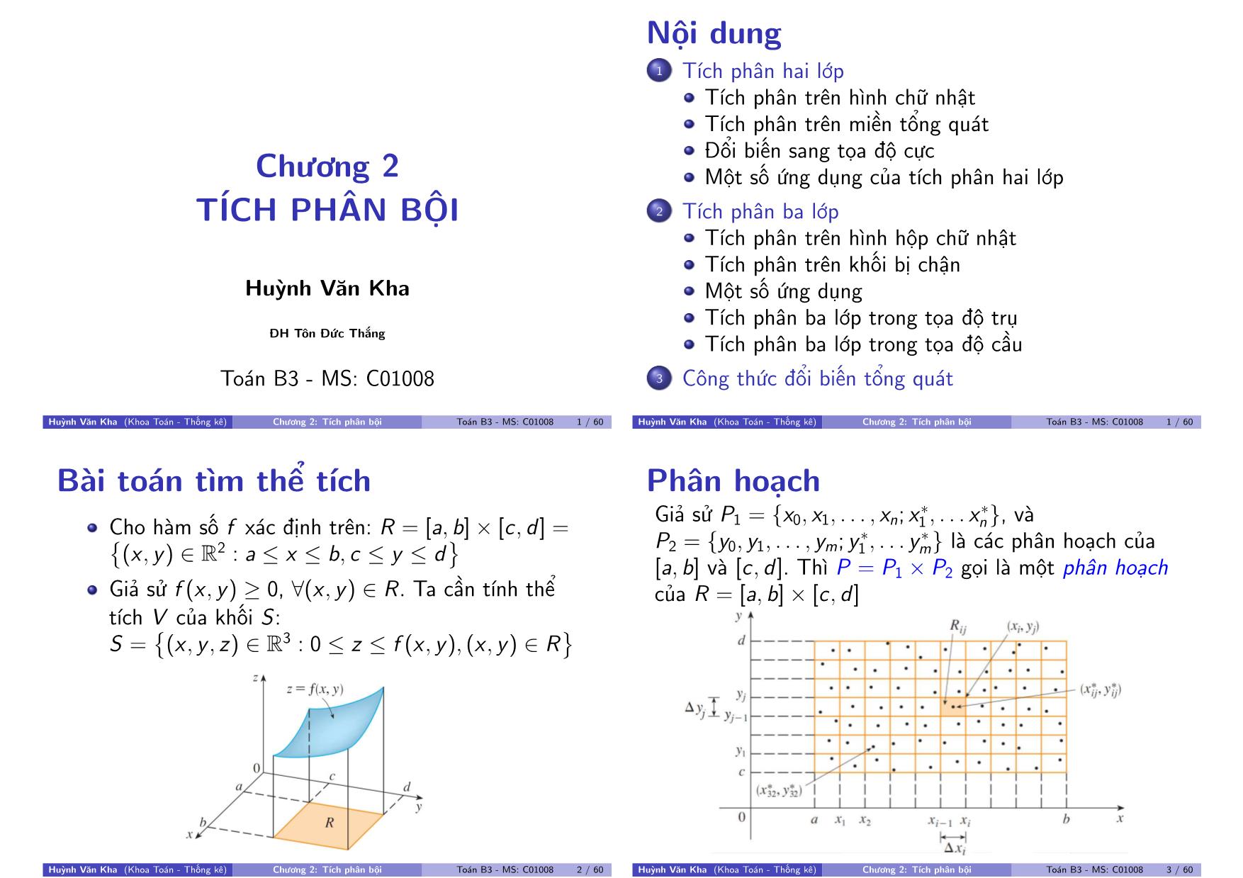 Bài giảng Toán B3 - Chương 2: Tích phân bội trang 1