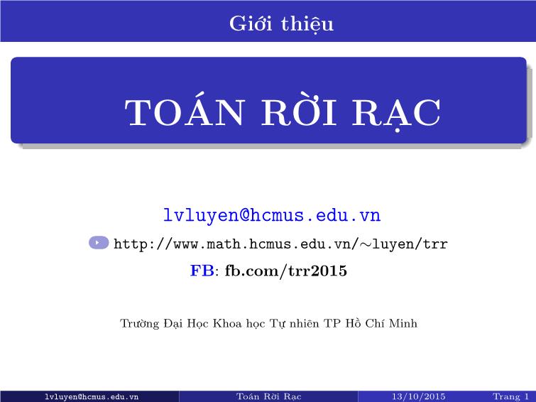 Bài giảng Toán rời rạc - Chương 1: Cơ sở lôgic trang 1