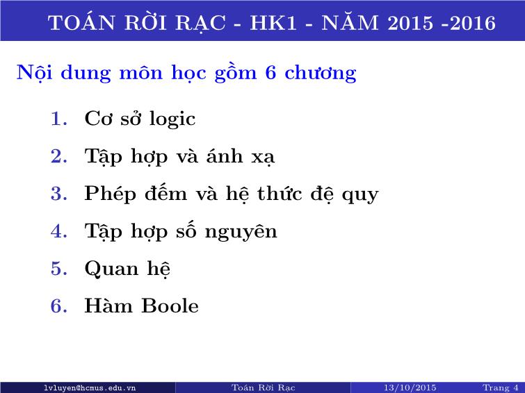 Bài giảng Toán rời rạc - Chương 1: Cơ sở lôgic trang 4