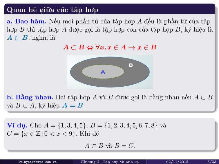 Bài giảng Toán rời rạc - Chương 2: Tập hợp và ánh xạ trang 6