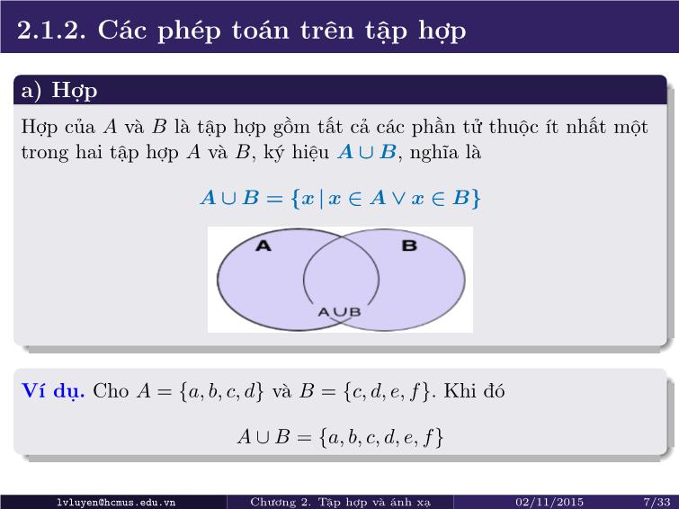 Bài giảng Toán rời rạc - Chương 2: Tập hợp và ánh xạ trang 7