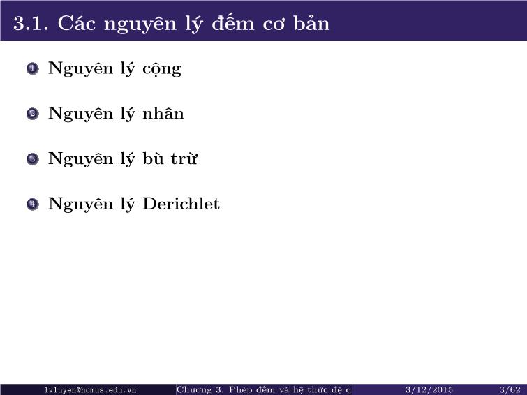 Bài giảng Toán rời rạc - Chương 3: Phép đếm và hệ thức đệ quy trang 3