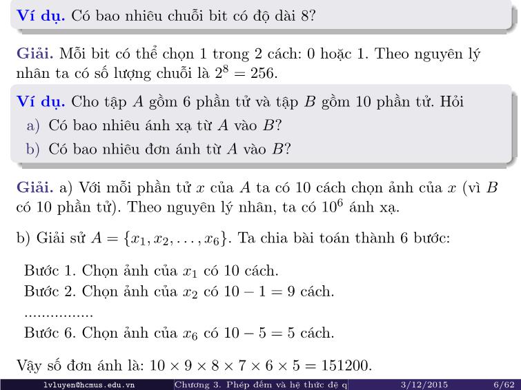 Bài giảng Toán rời rạc - Chương 3: Phép đếm và hệ thức đệ quy trang 6