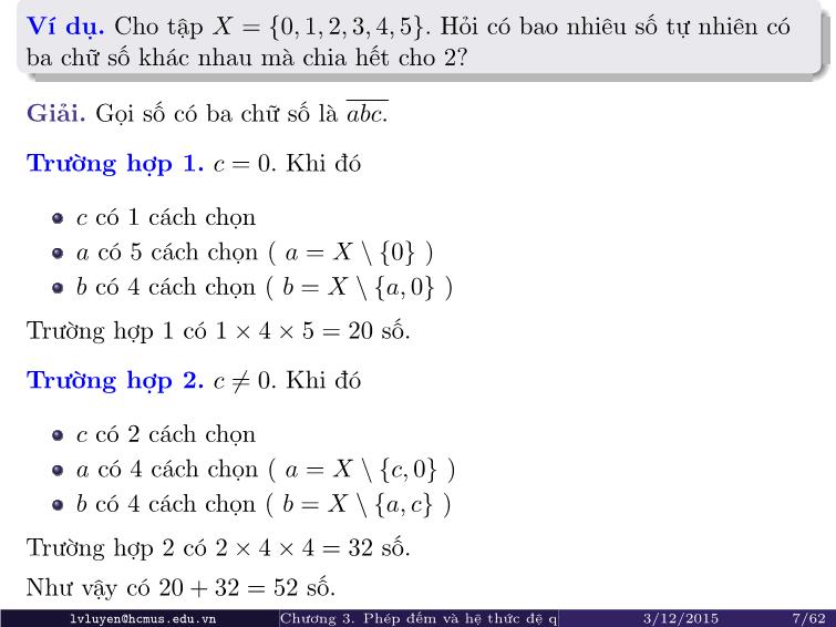 Bài giảng Toán rời rạc - Chương 3: Phép đếm và hệ thức đệ quy trang 7