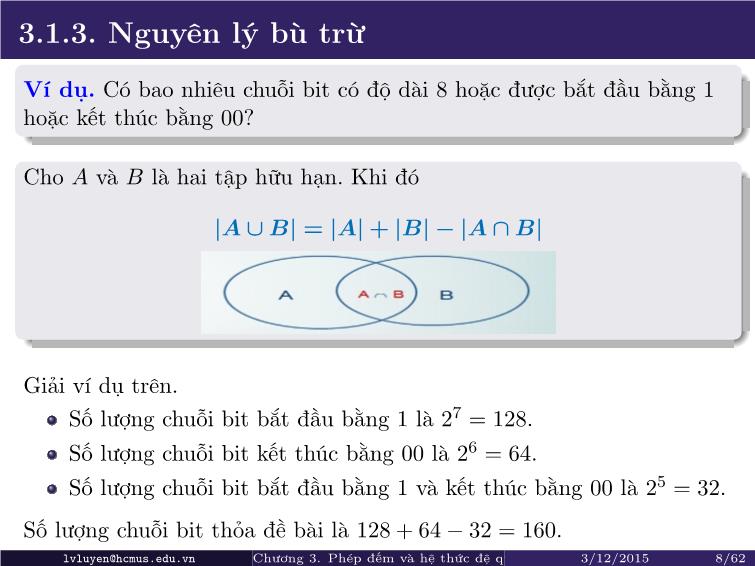 Bài giảng Toán rời rạc - Chương 3: Phép đếm và hệ thức đệ quy trang 8