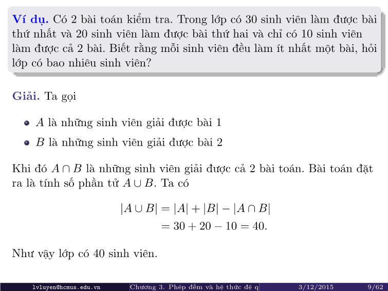 Bài giảng Toán rời rạc - Chương 3: Phép đếm và hệ thức đệ quy trang 9