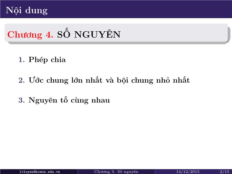 Bài giảng Toán rời rạc - Chương 4: Số nguyên trang 2