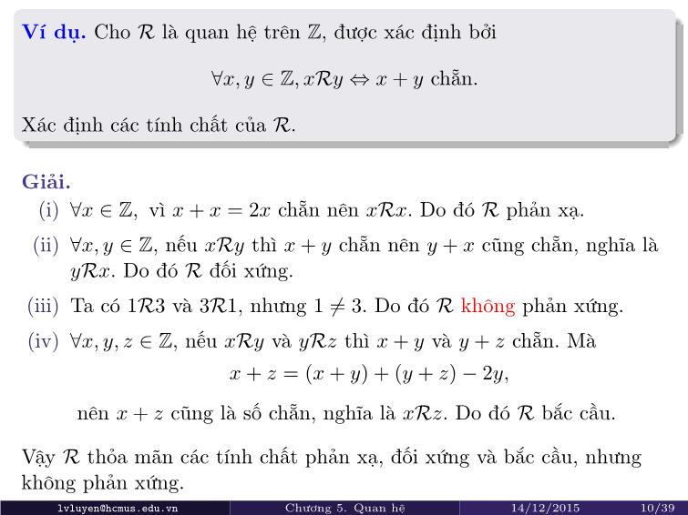 Bài giảng Toán rời rạc - Chương 5: Quan hệ trang 10