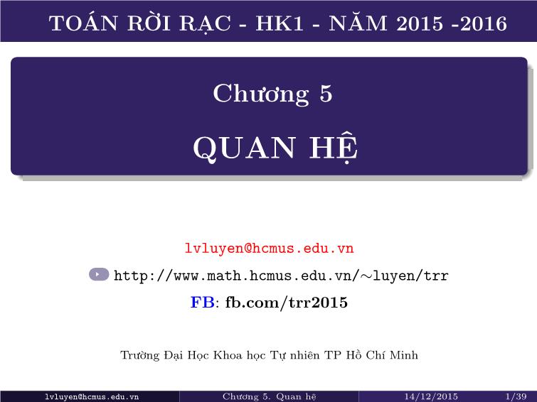 Bài giảng Toán rời rạc - Chương 5: Quan hệ trang 1