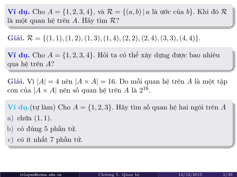 Bài giảng Toán rời rạc - Chương 5: Quan hệ trang 5