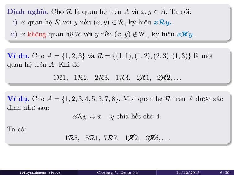 Bài giảng Toán rời rạc - Chương 5: Quan hệ trang 6