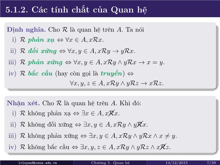 Bài giảng Toán rời rạc - Chương 5: Quan hệ trang 7