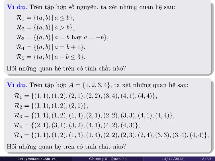 Bài giảng Toán rời rạc - Chương 5: Quan hệ trang 8