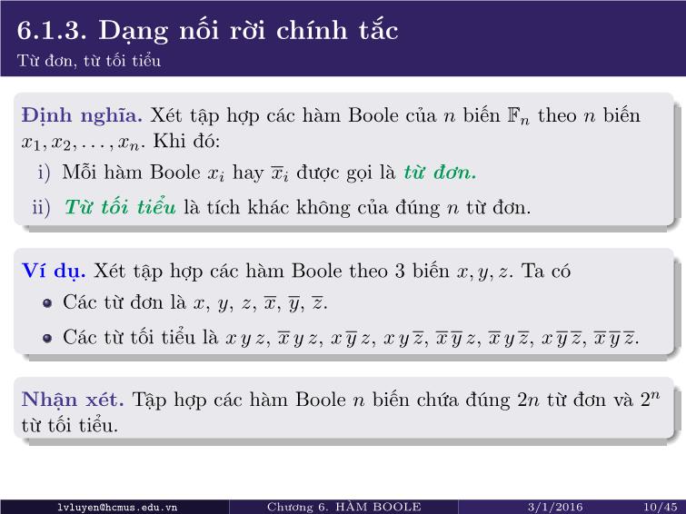 Bài giảng Toán rời rạc - Chương 6: Đại số Boole trang 10