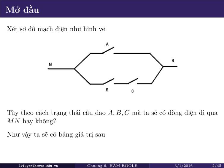 Bài giảng Toán rời rạc - Chương 6: Đại số Boole trang 2