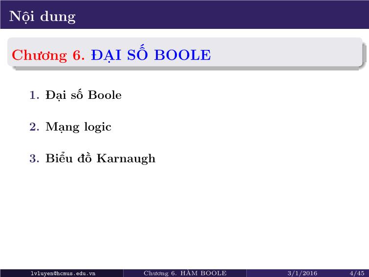 Bài giảng Toán rời rạc - Chương 6: Đại số Boole trang 4