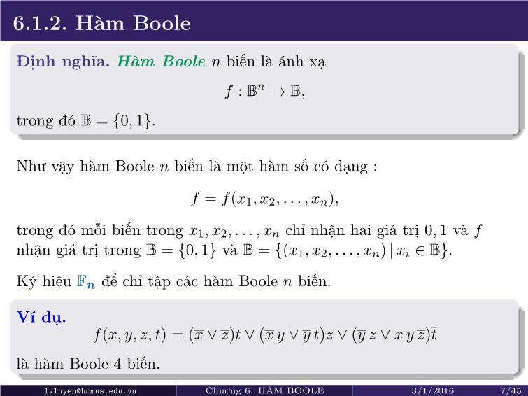 Bài giảng Toán rời rạc - Chương 6: Đại số Boole trang 7