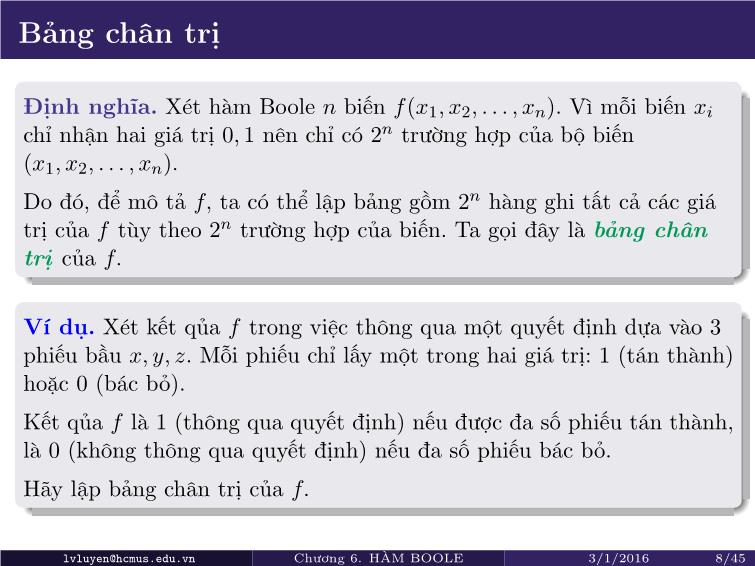 Bài giảng Toán rời rạc - Chương 6: Đại số Boole trang 8