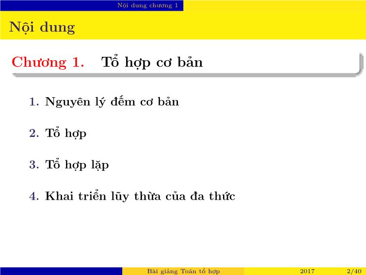 Bài giảng Toán tổ hợp - Chương 1: Tổ hợp cơ bản trang 2