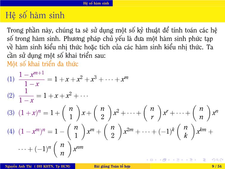 Bài giảng Toán tổ hợp - Chương 2: Phương pháp đếm dùng hàm sinh trang 10