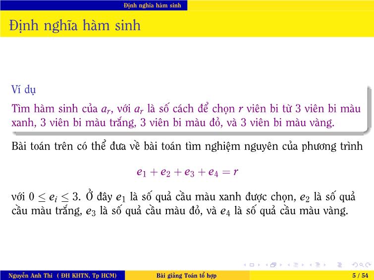 Bài giảng Toán tổ hợp - Chương 2: Phương pháp đếm dùng hàm sinh trang 5