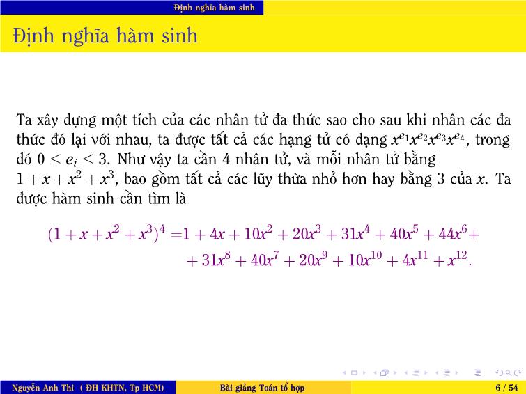 Bài giảng Toán tổ hợp - Chương 2: Phương pháp đếm dùng hàm sinh trang 6