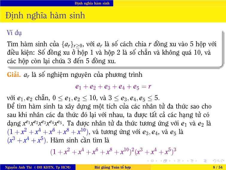 Bài giảng Toán tổ hợp - Chương 2: Phương pháp đếm dùng hàm sinh trang 9