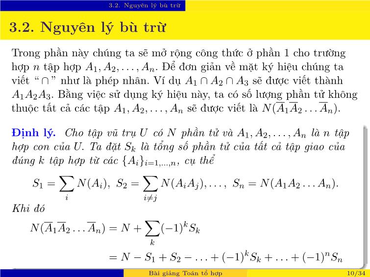 Bài giảng Toán tổ hợp - Chương 3: Một số kỹ thuật đếm khác trang 10