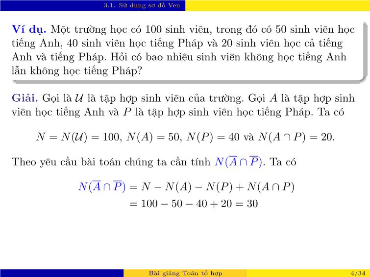 Bài giảng Toán tổ hợp - Chương 3: Một số kỹ thuật đếm khác trang 4