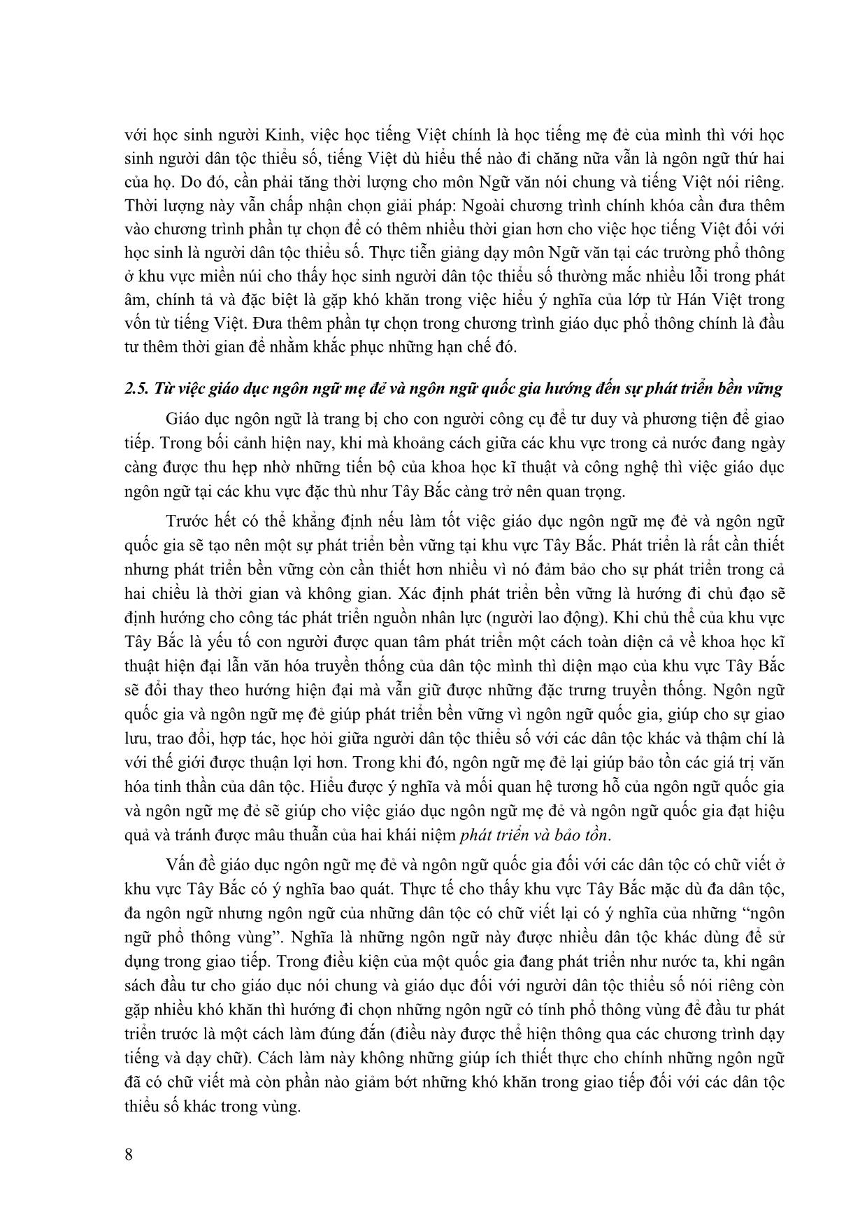 Một số vấn đề về giáo dục ngôn ngữ mẹ đẻ và ngôn ngữ quốc gia đối với các dân tộc thiểu số có chữ viết ở khu vực Tây Bắc Việt Nam hiện nay (trường hợp tỉnh Sơn La) trang 8