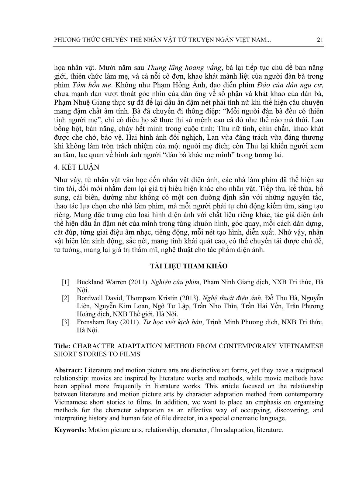 Phương thức chuyển thể nhân vật từ truyện ngắn Việt Nam đương đại sang tác phẩm điện ảnh trang 9