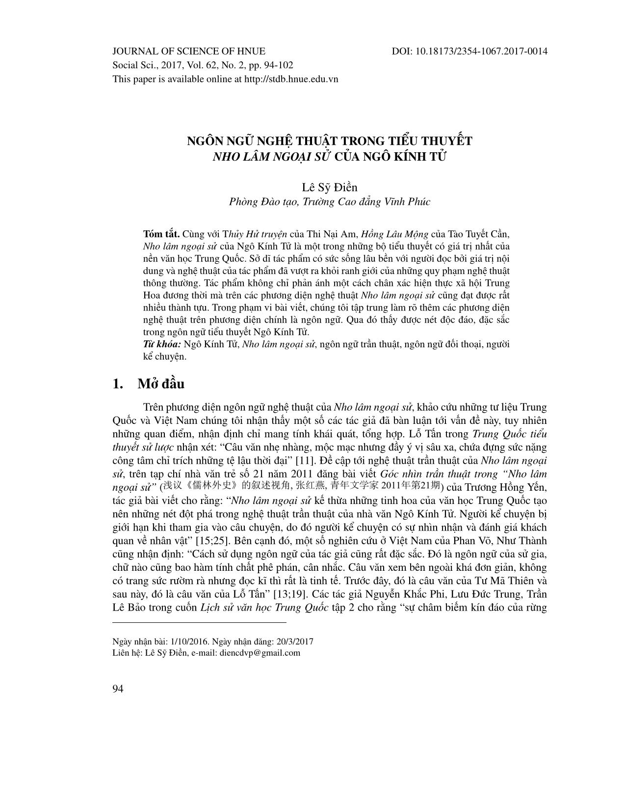 Ngôn ngữ nghệ thuật trong tiểu thuyết Nho lâm ngoại sử của Ngô Kính Tử trang 1