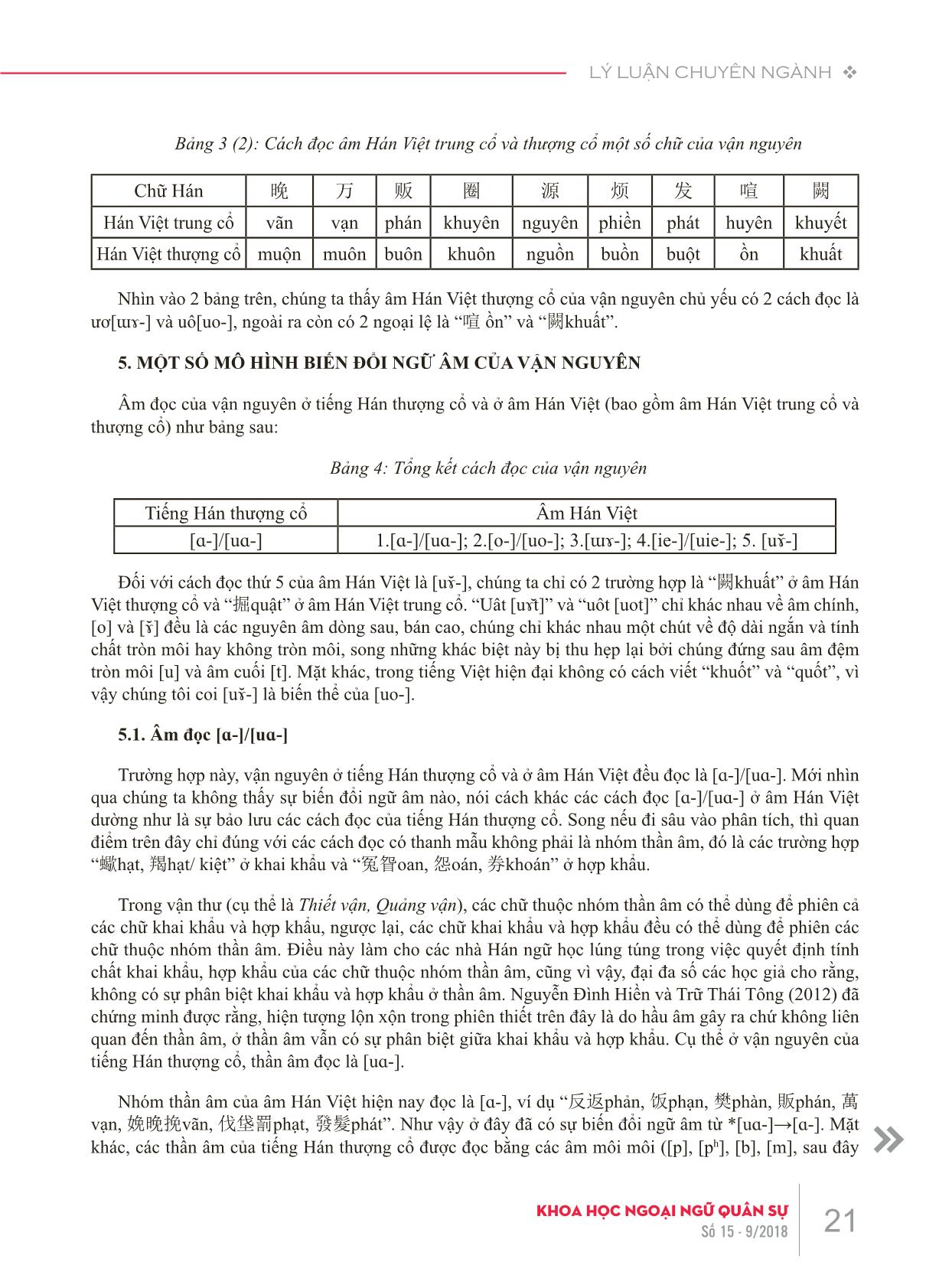 Bàn về một số mô hình biến đổi ngữ âm trong Tiếng Việt trên cơ sở ngữ liệu âm Hán Việt của vận nguyên trang 4