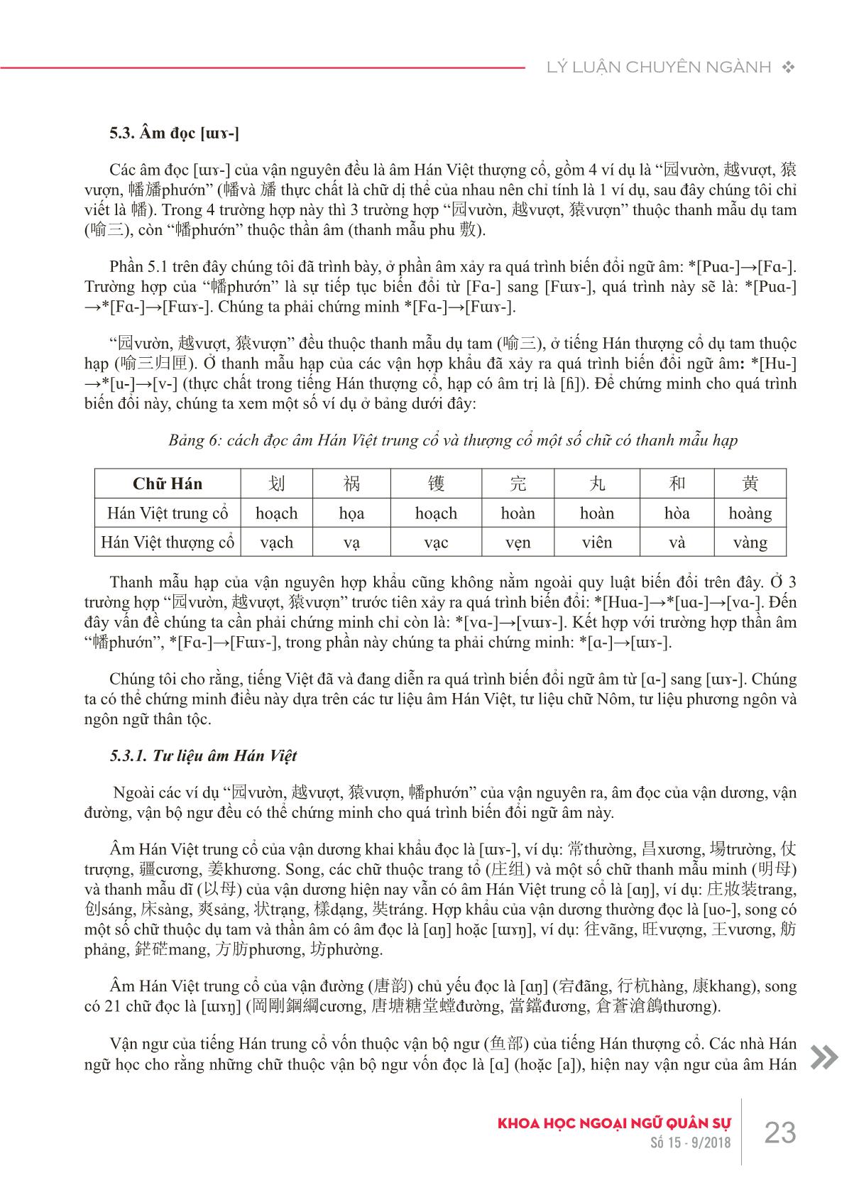 Bàn về một số mô hình biến đổi ngữ âm trong Tiếng Việt trên cơ sở ngữ liệu âm Hán Việt của vận nguyên trang 6