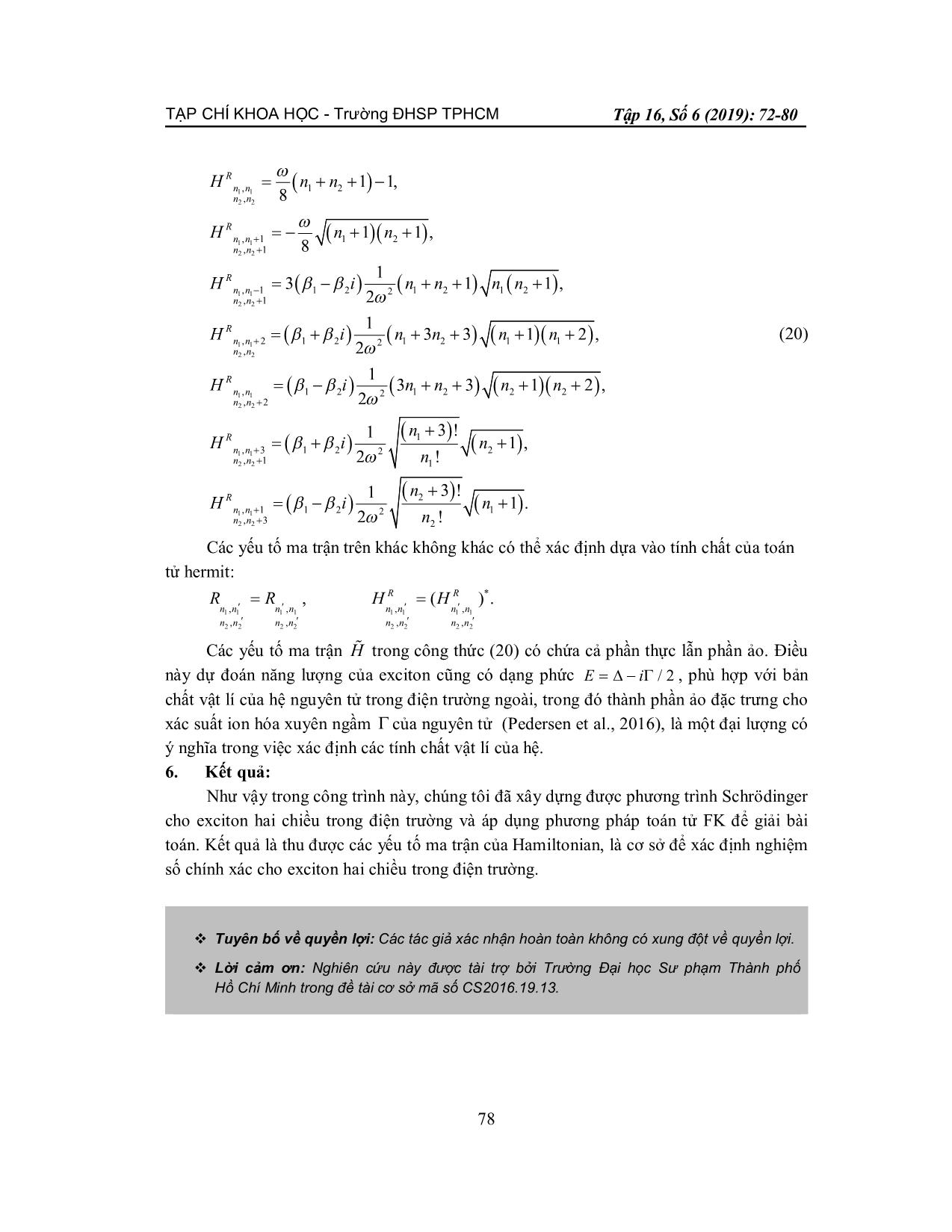 Yếu tố ma trận cho Exciton hai chiều trong điện trường trang 7
