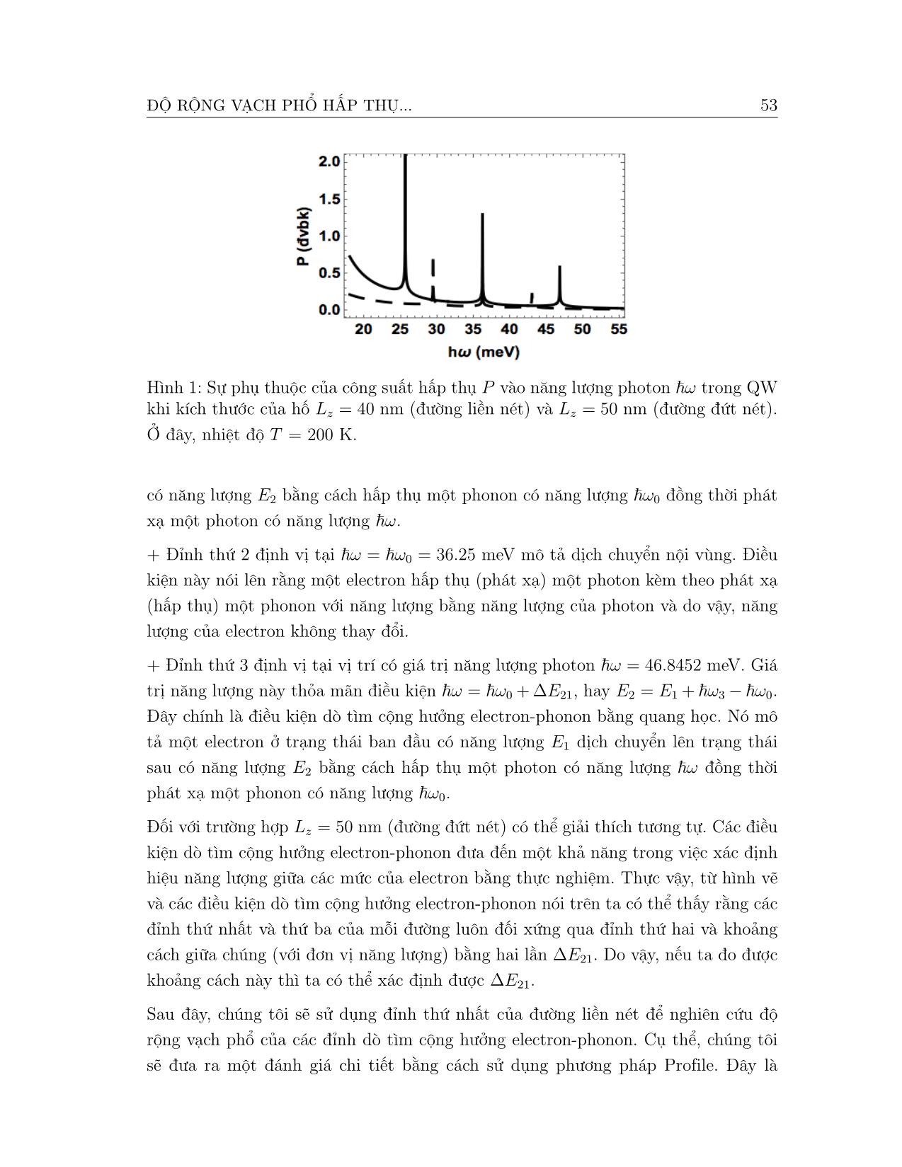 Nghiên cứu độ rộng vạch phổ hấp thụ dò tìm cộng hưởng Electron-phonon trong hố lượng tử thế vuông góc cao vô hạn trang 6