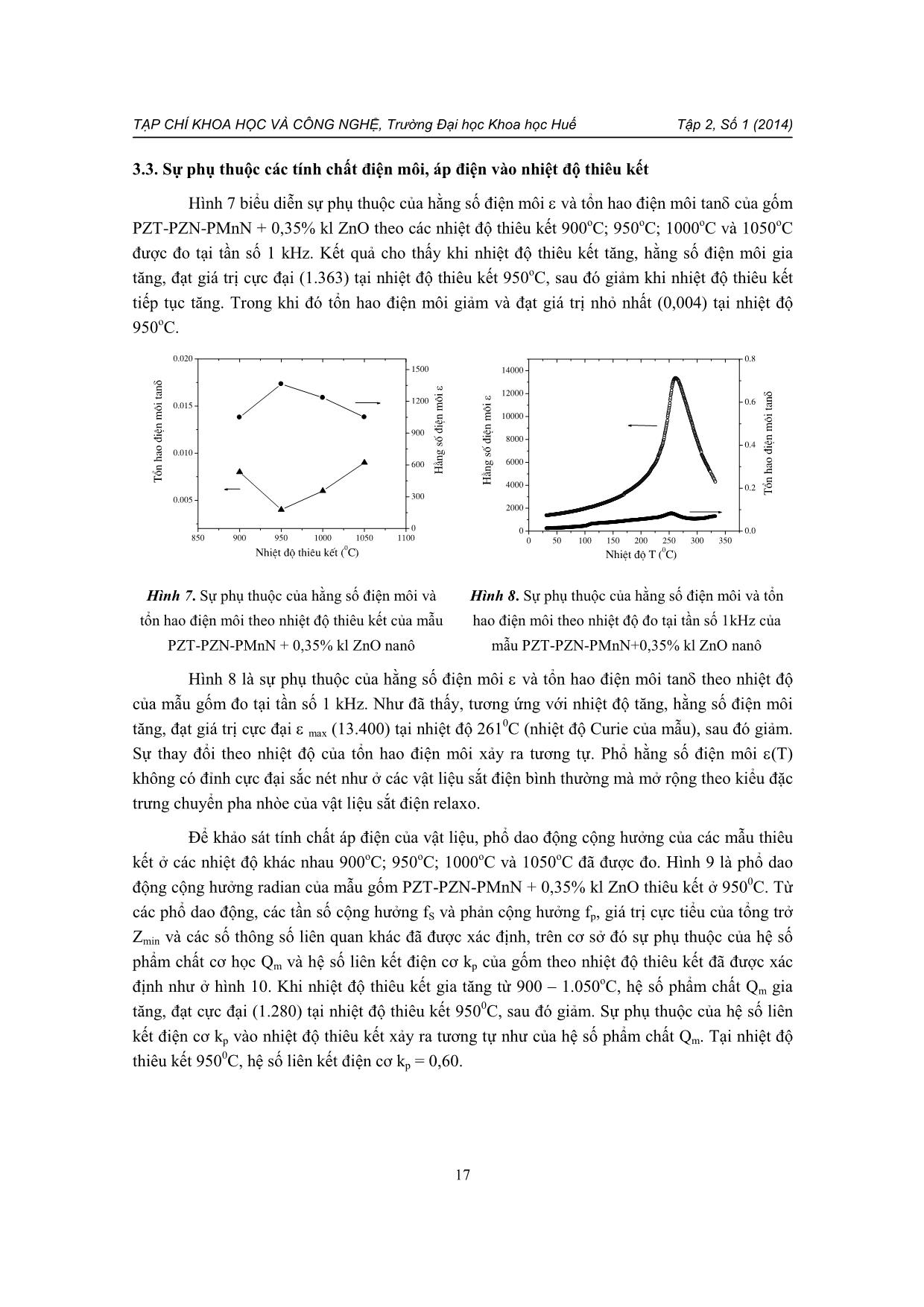 Ảnh hưởng của nhiệt độ thiêu kết đến tính chất điện môi và áp điện của hệ gốm PZT-PZN-PMnN+0,35% kl ZnO Nano trang 7