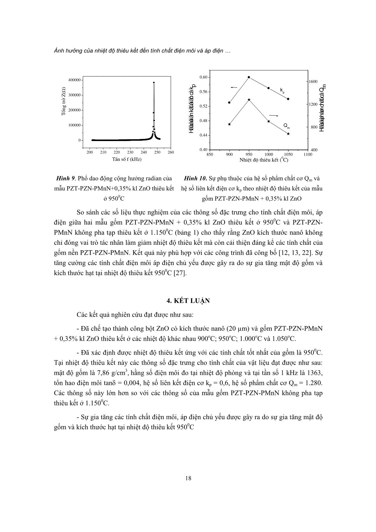 Ảnh hưởng của nhiệt độ thiêu kết đến tính chất điện môi và áp điện của hệ gốm PZT-PZN-PMnN+0,35% kl ZnO Nano trang 8