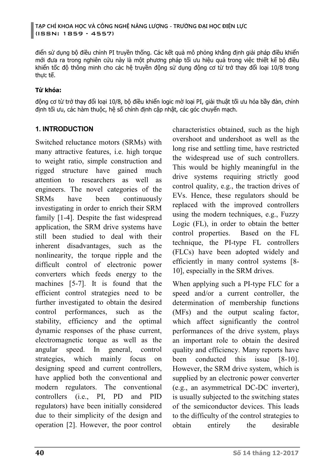 Chiến lược điều khiển tốc độ mới dựa trên logic mờ kiểu Pi và PSO cho các động cơ từ trở thay đổi trang 2