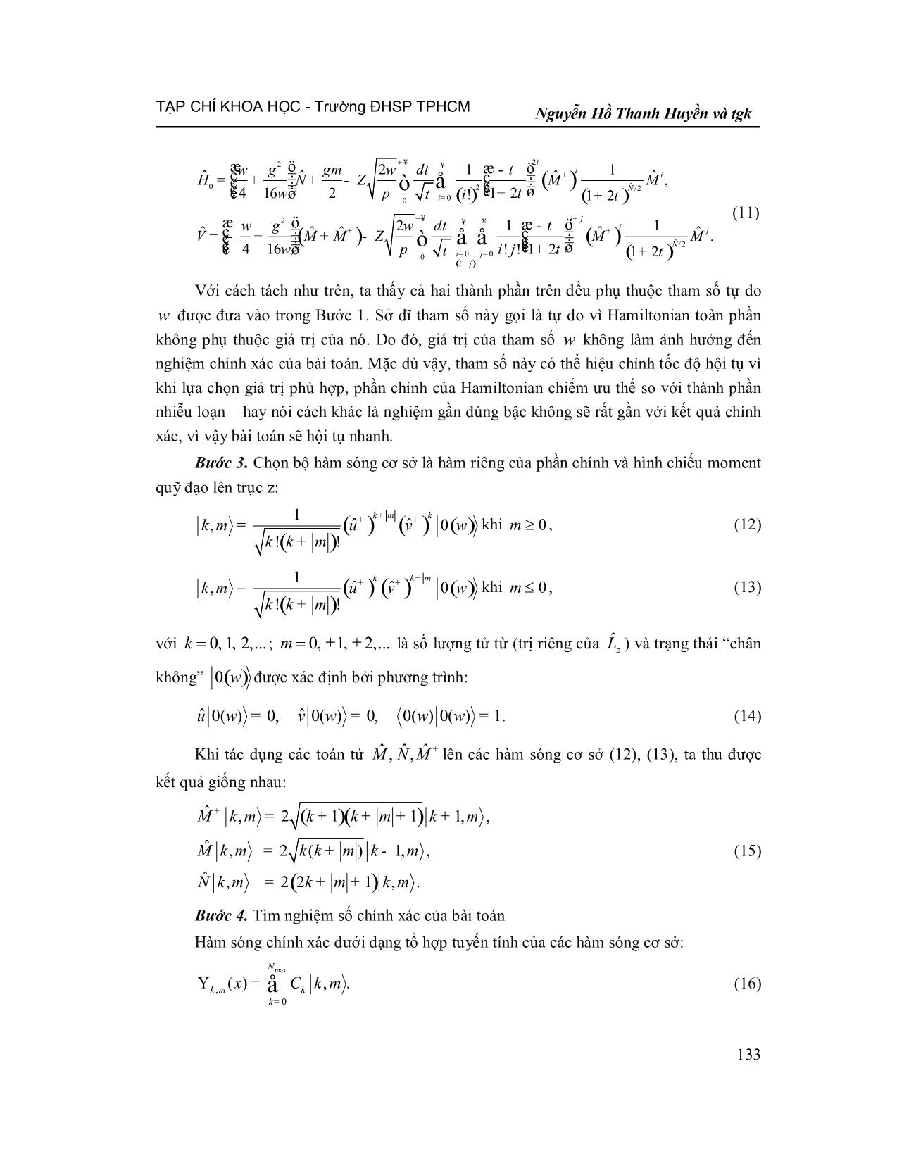 Phương pháp toán tử FK cải tiến giải phương trình Schrödinger cho Exciton hai chiều trong từ trường đều trang 5