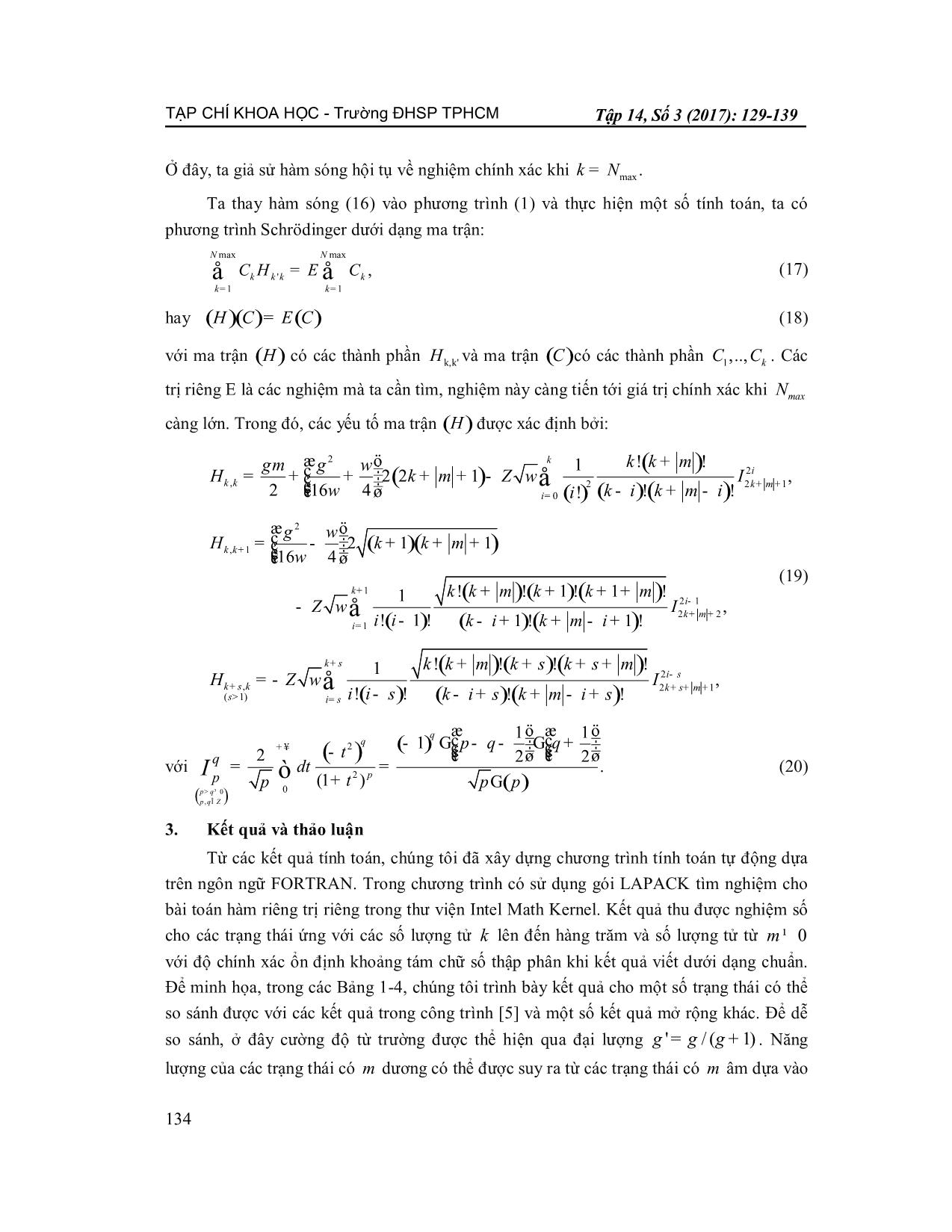 Phương pháp toán tử FK cải tiến giải phương trình Schrödinger cho Exciton hai chiều trong từ trường đều trang 6