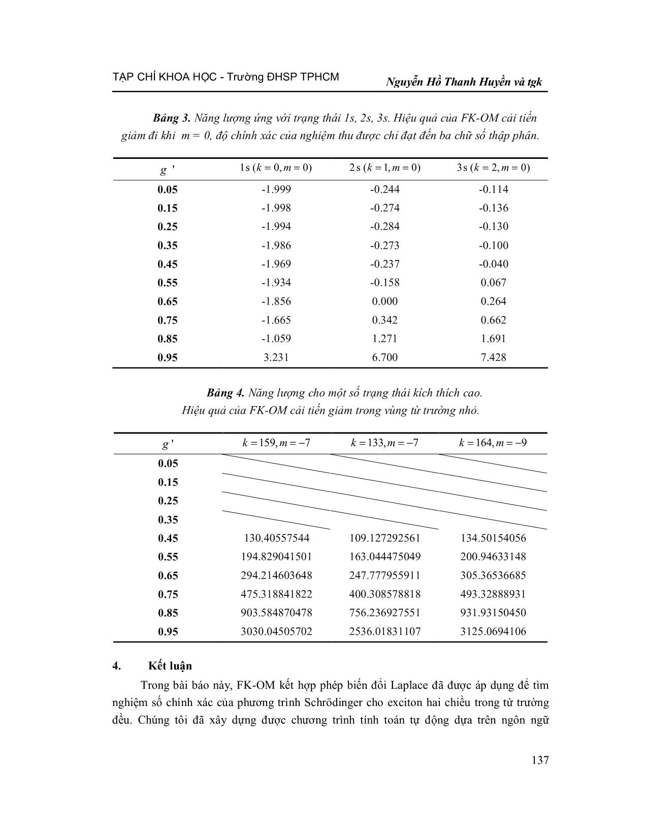 Phương pháp toán tử FK cải tiến giải phương trình Schrödinger cho Exciton hai chiều trong từ trường đều trang 9